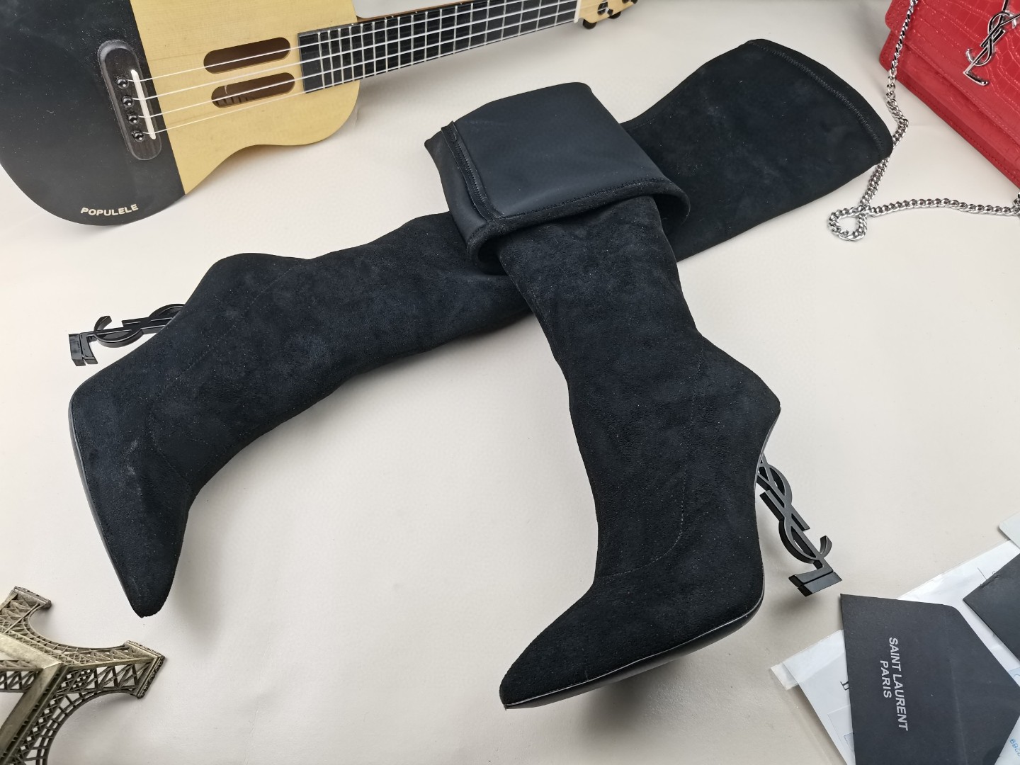 Y51 classic letter metal heel 22-inch boots, elastic boots Heel height: 10.5CM Size: 35-42 (41.42 custom-made, no return or exchange)