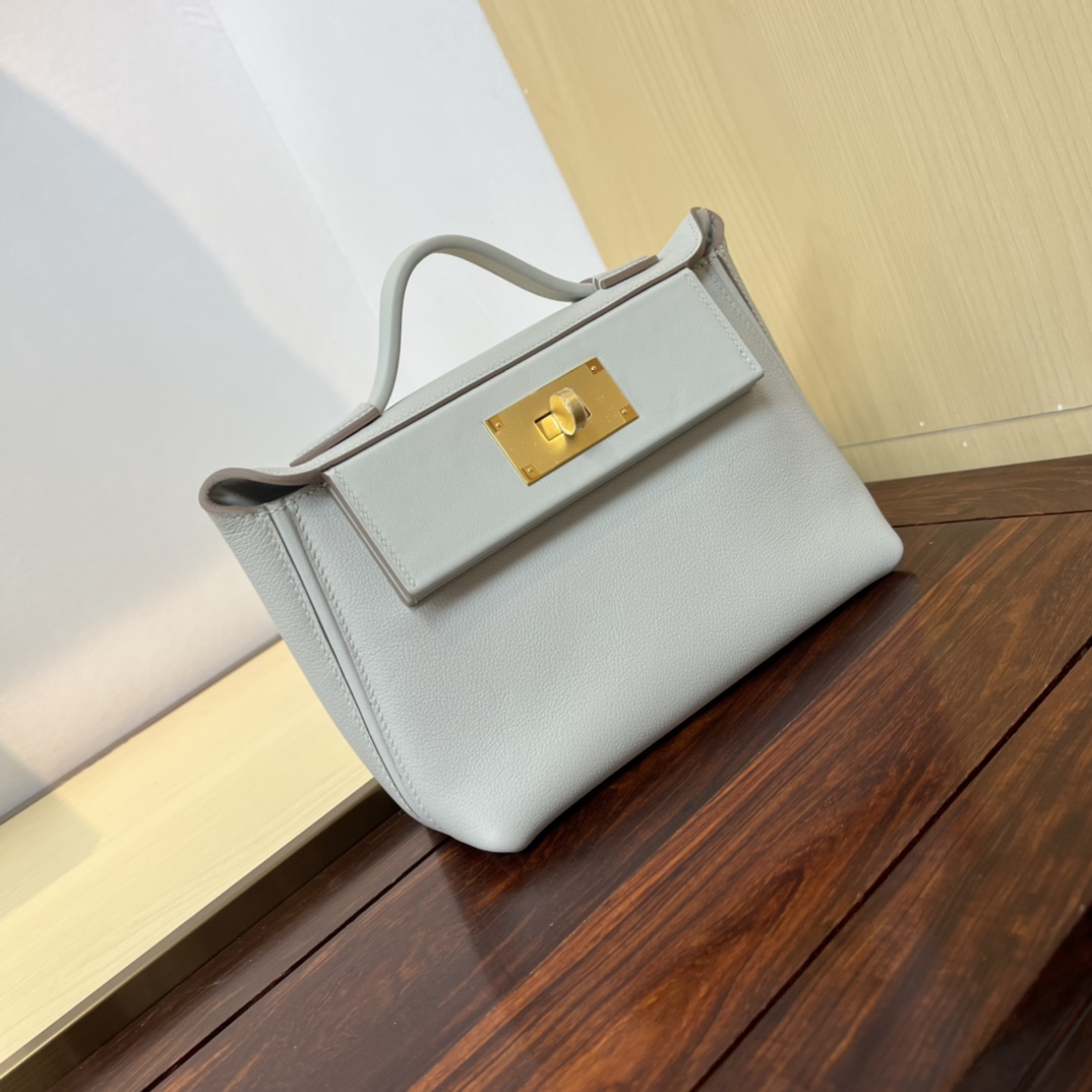 H**me5 new Kelly2424mini handmade glacier white evercolor Swift leather size: 21cm