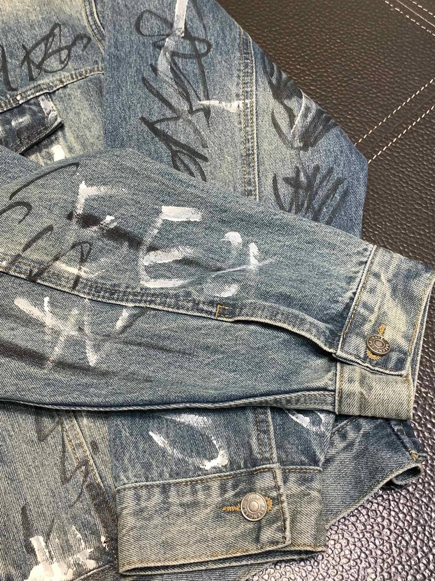 Ba1en*iaga Lapel graffiti denim jacket