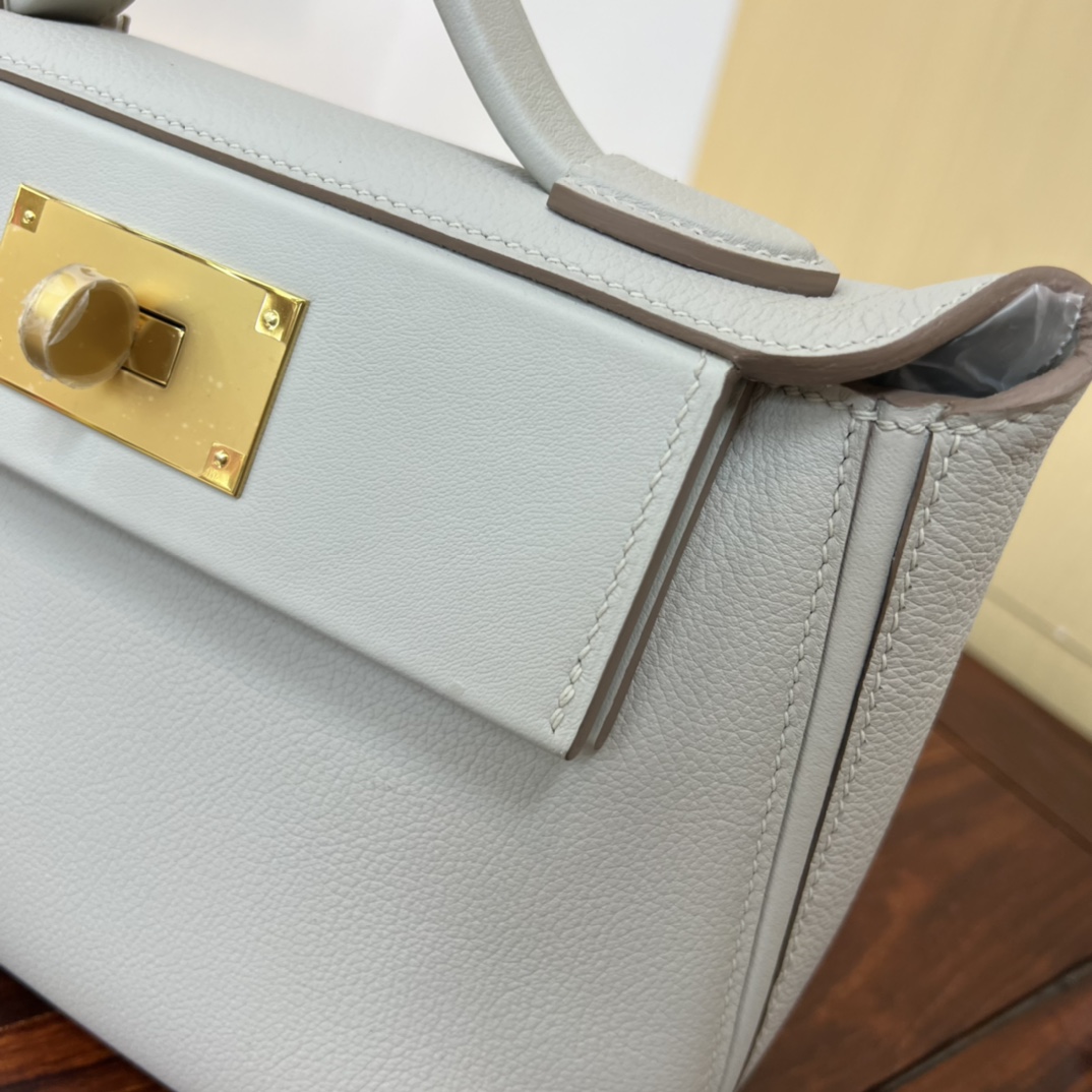 H**me5 new Kelly2424mini handmade glacier white evercolor Swift leather size: 21cm