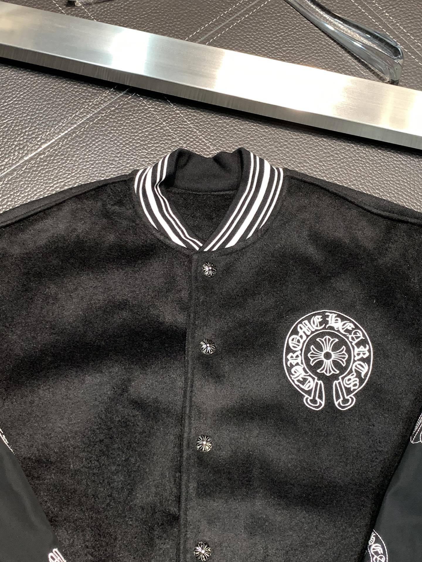 Ch*0me He**ts Embroidered patchwork wool baseball jacket