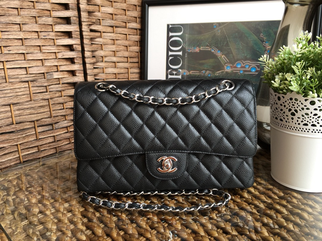 Chanle Classic Double Flap Caviar Silver Hardware