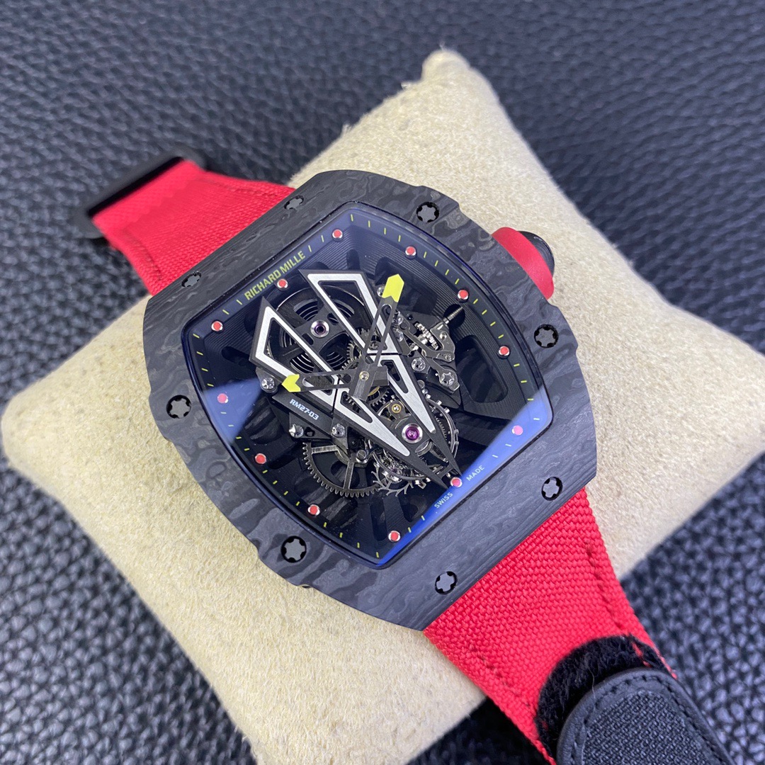 Richard Miller Tourbillon watch has invested heavily in the RM27-03 Tourbillon movement, which is integrated with the NTPT carbon fiber case to create the lightest Tourbillon watch in the industry.