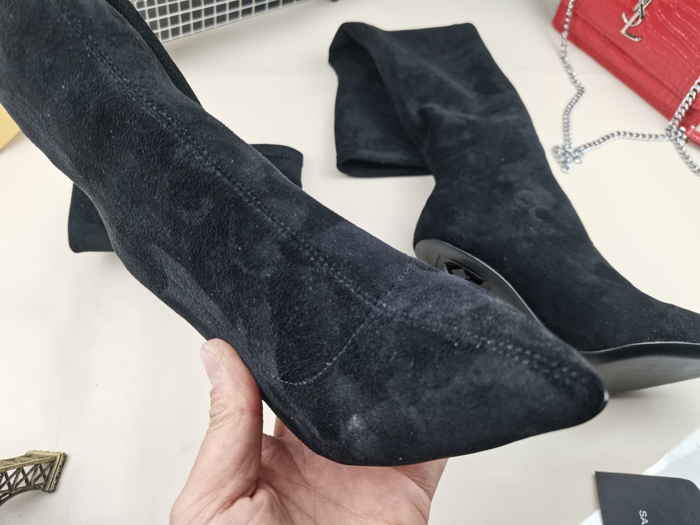 Y51 classic letter metal heel 22-inch boots, elastic boots Heel height: 10.5CM Size: 35-42 (41.42 custom-made, no return or exchange)