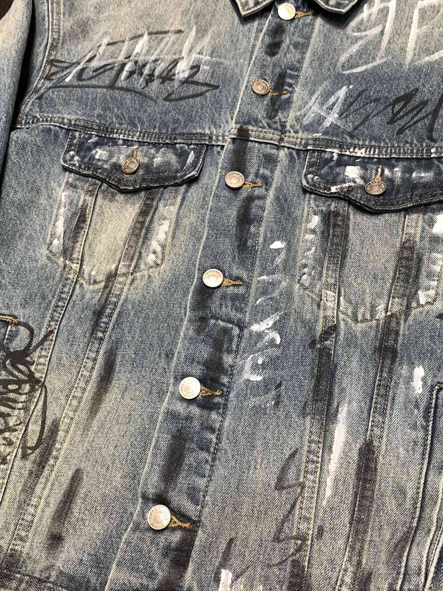 Ba1en*iaga Lapel graffiti denim jacket