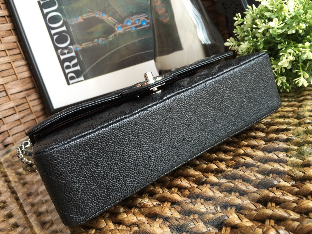 Chanle Classic Double Flap Caviar Silver Hardware