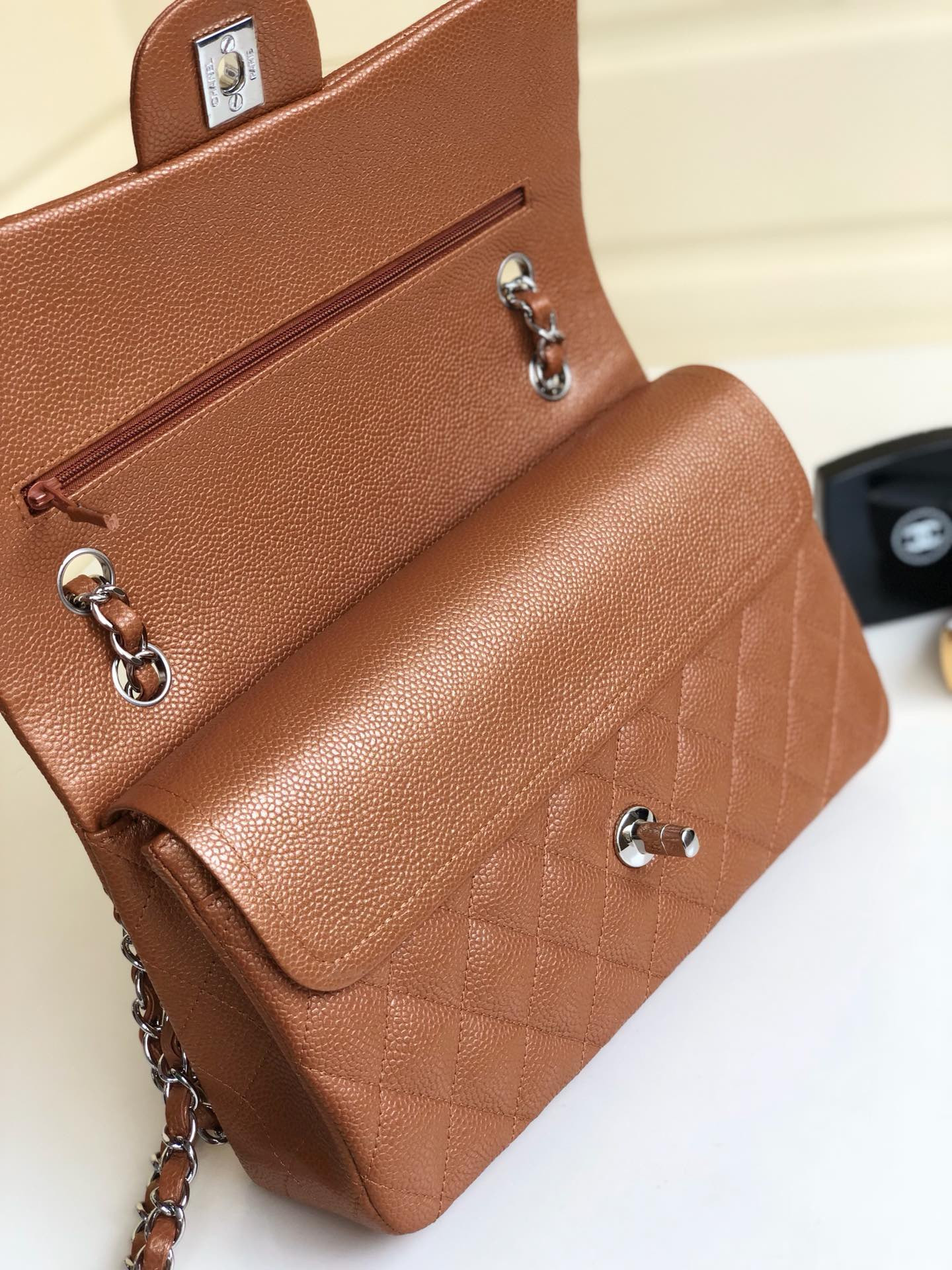 Chanle Classic Double Flap Caviar Silver Hardware