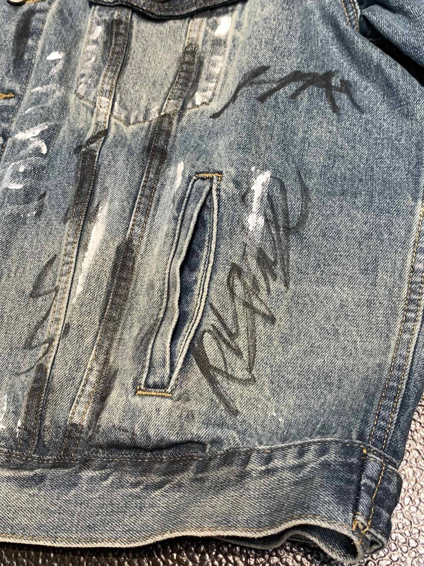Ba1en*iaga Lapel graffiti denim jacket