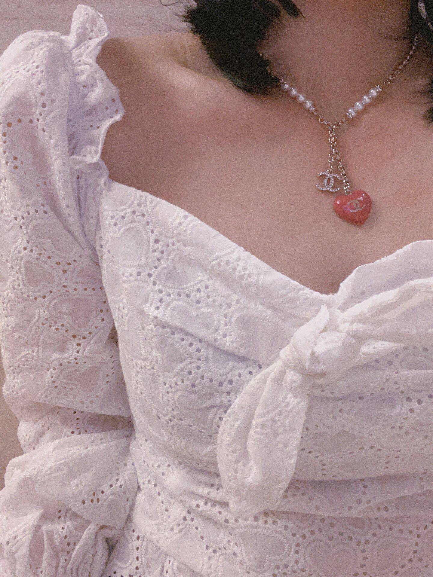 Ch**el Double Pendant Heart Necklace