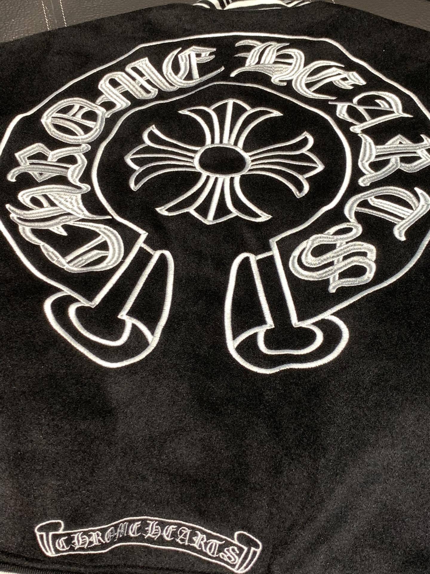 Ch*0me He**ts Embroidered patchwork wool baseball jacket