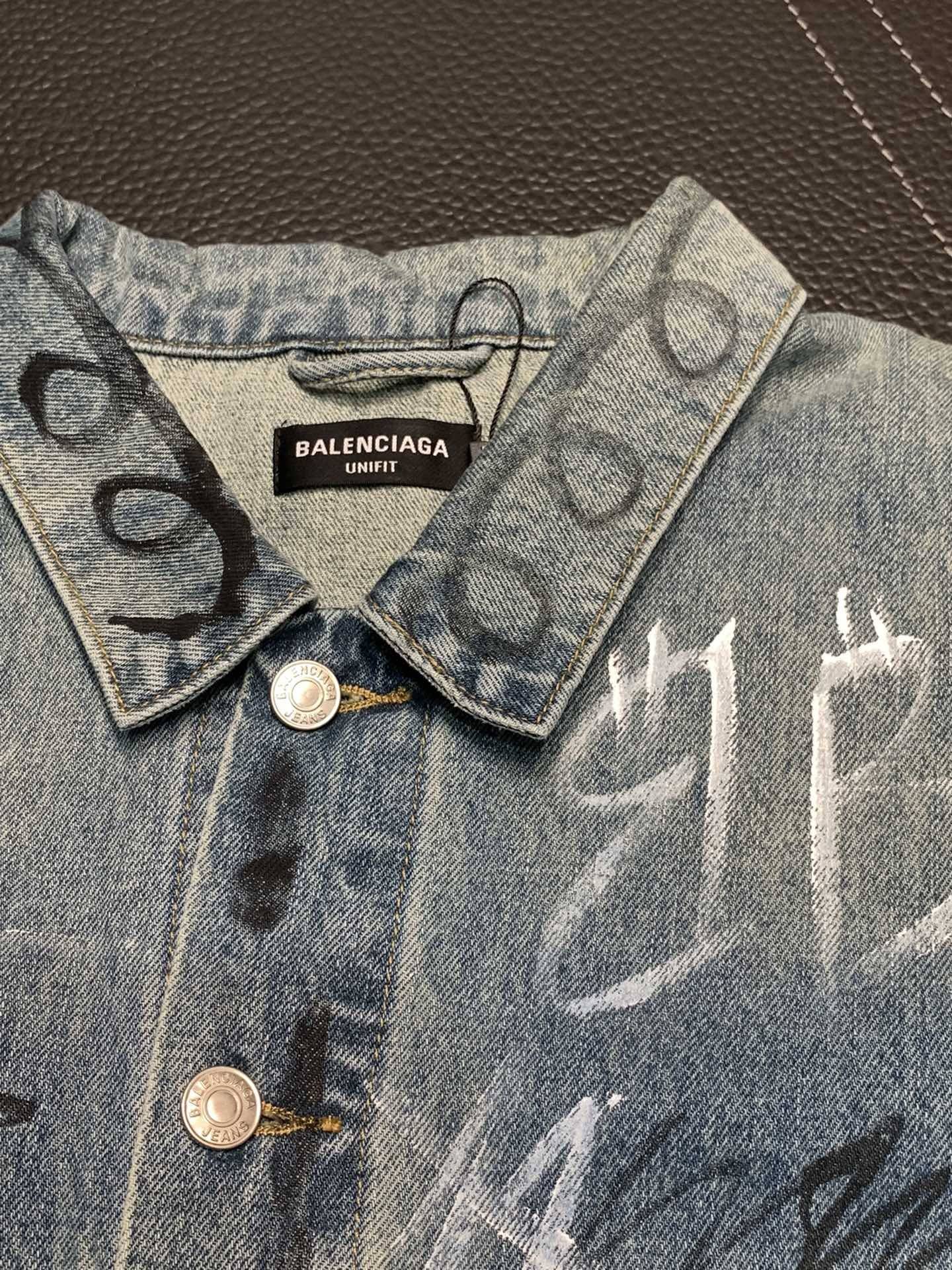 Ba1en*iaga Lapel graffiti denim jacket