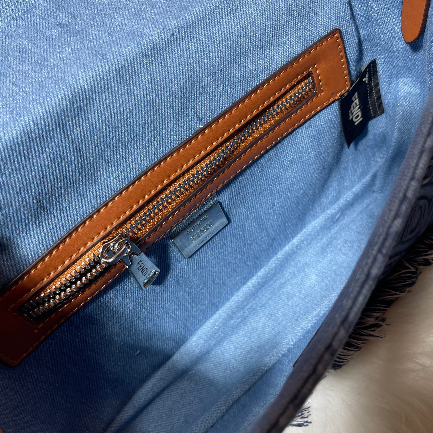 F**di Baguette Embossed Denim Tassel Bag Size: 26 15cm, Model 0199