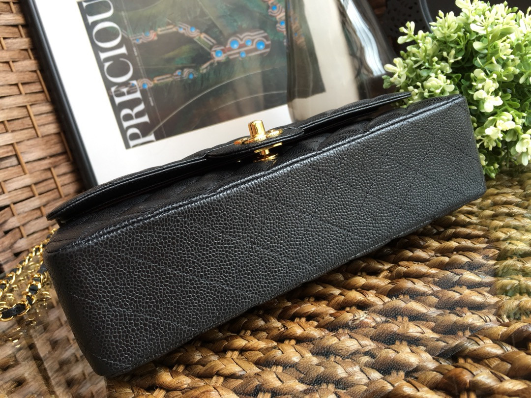 Chanle Classic Double Flap Caviar Leather With Gold Hardware