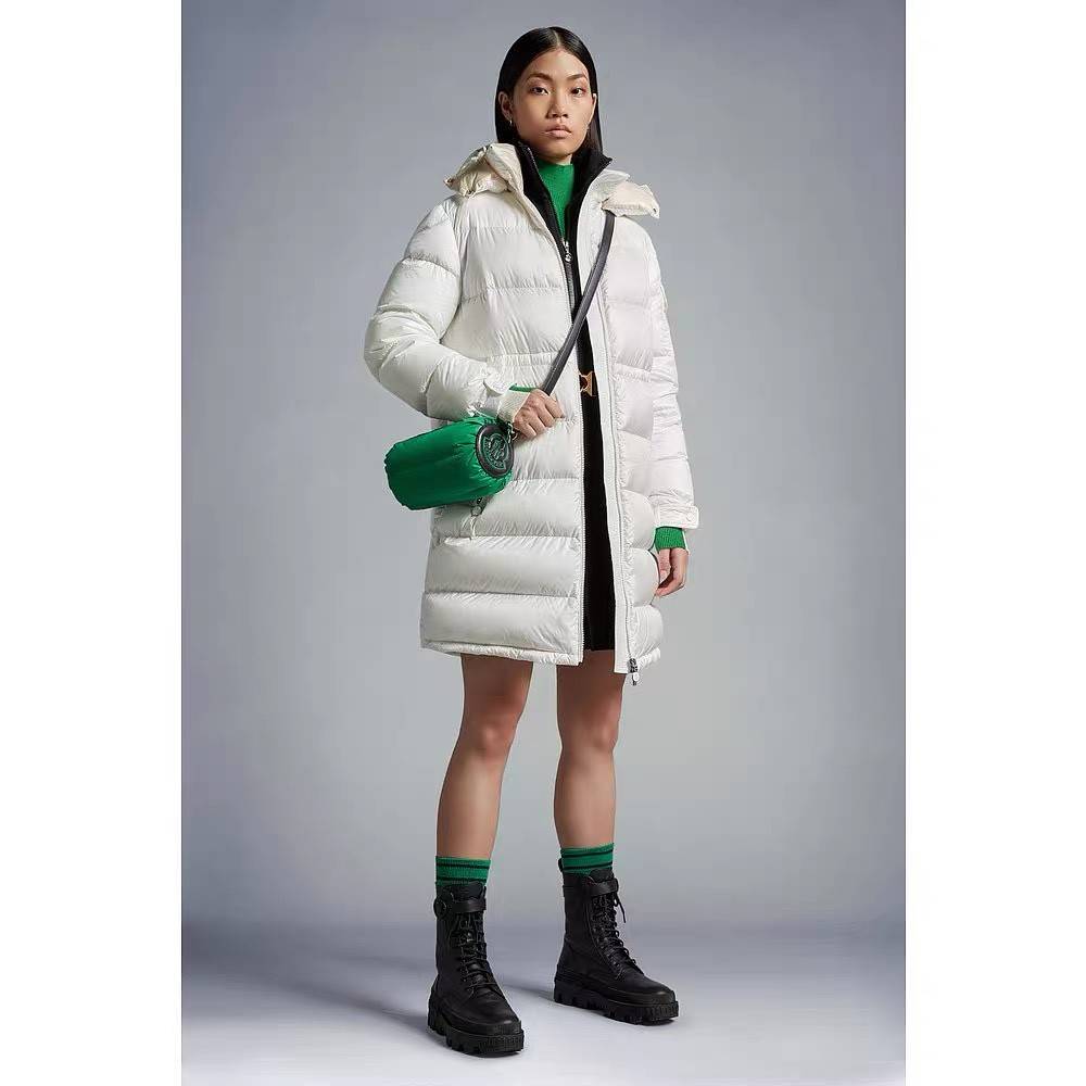 Moncler long wide down jacket for women-White