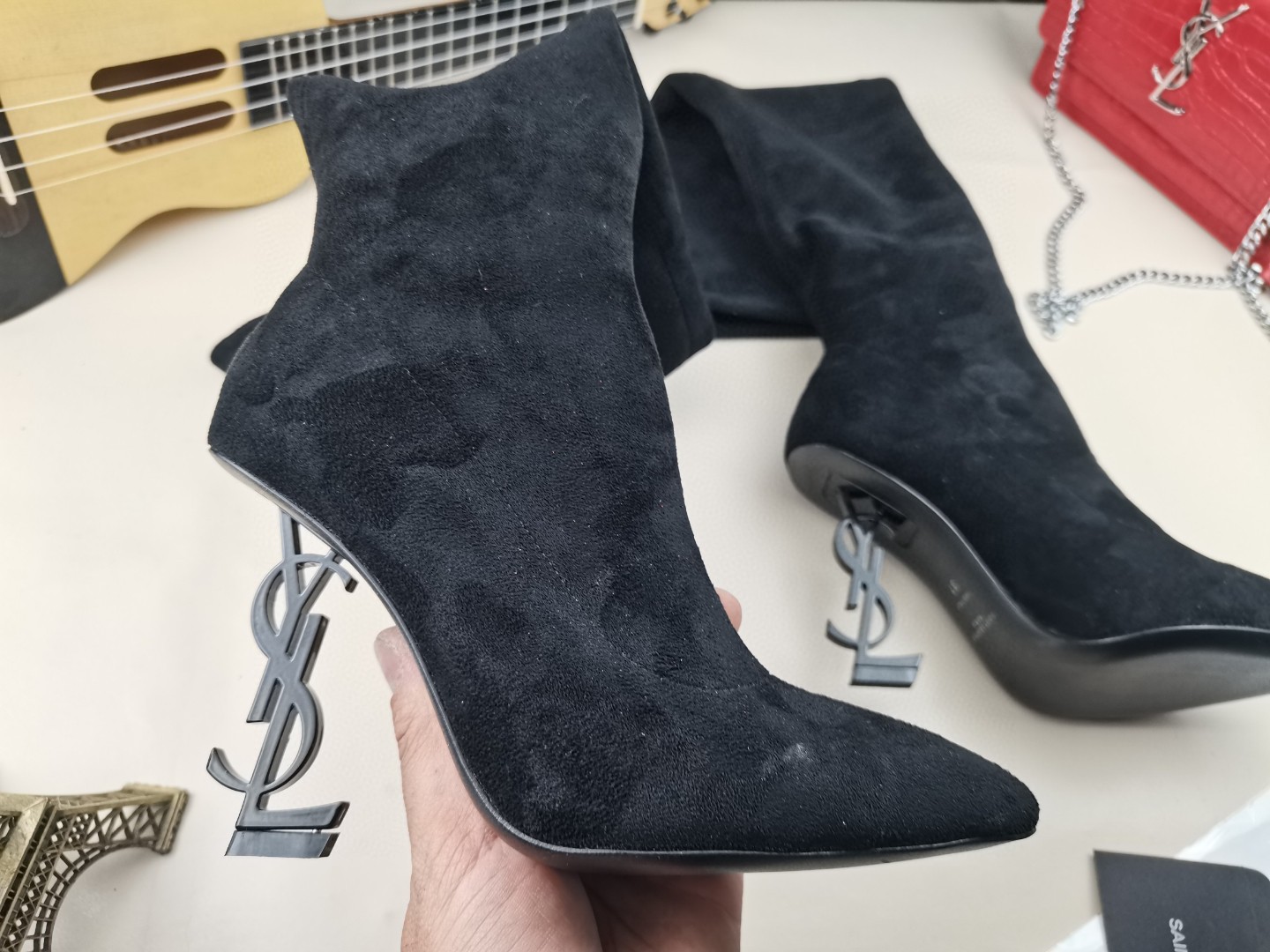 Y51 classic letter metal heel 22-inch boots, elastic boots Heel height: 10.5CM Size: 35-42 (41.42 custom-made, no return or exchange)