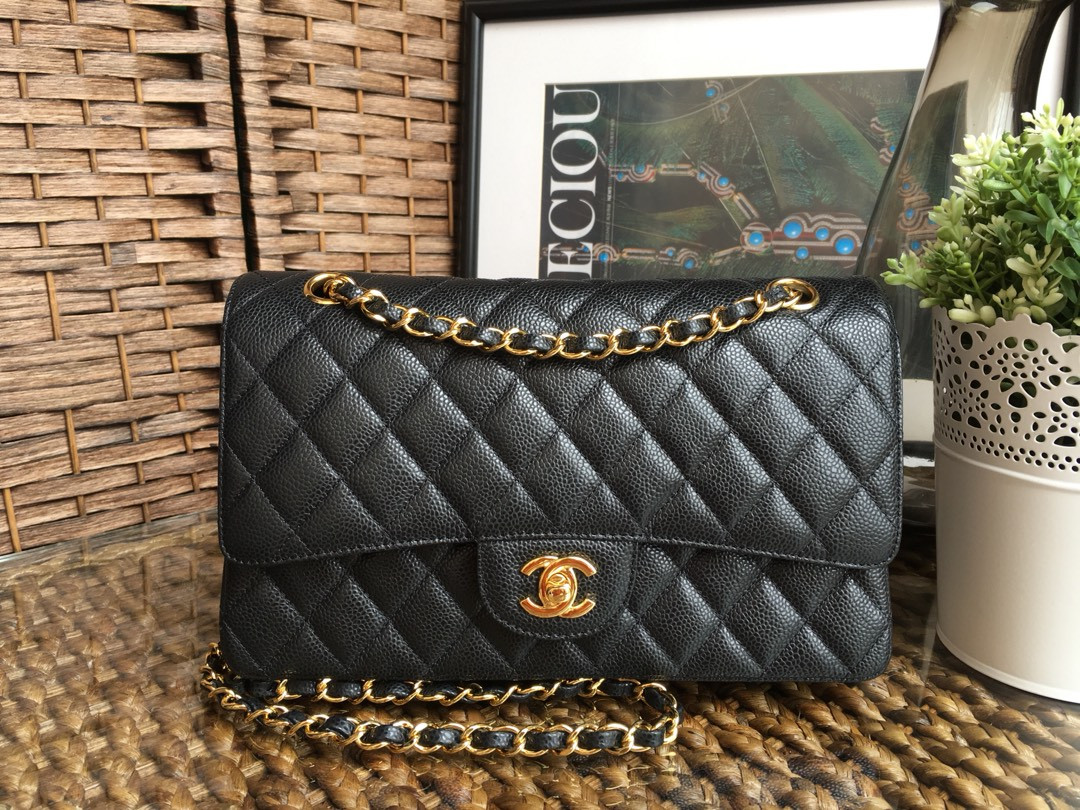 Chanle Classic Double Flap Caviar Leather With Gold Hardware