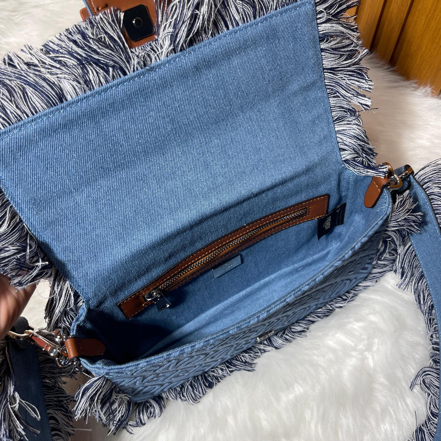 F**di Baguette Embossed Denim Tassel Bag Size: 26 15cm, Model 0199