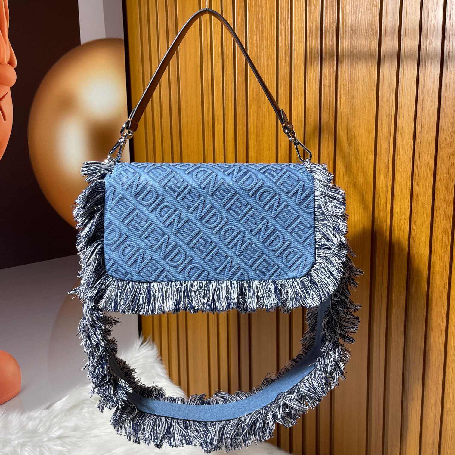 F**di Baguette Embossed Denim Tassel Bag Size: 26 15cm, Model 0199