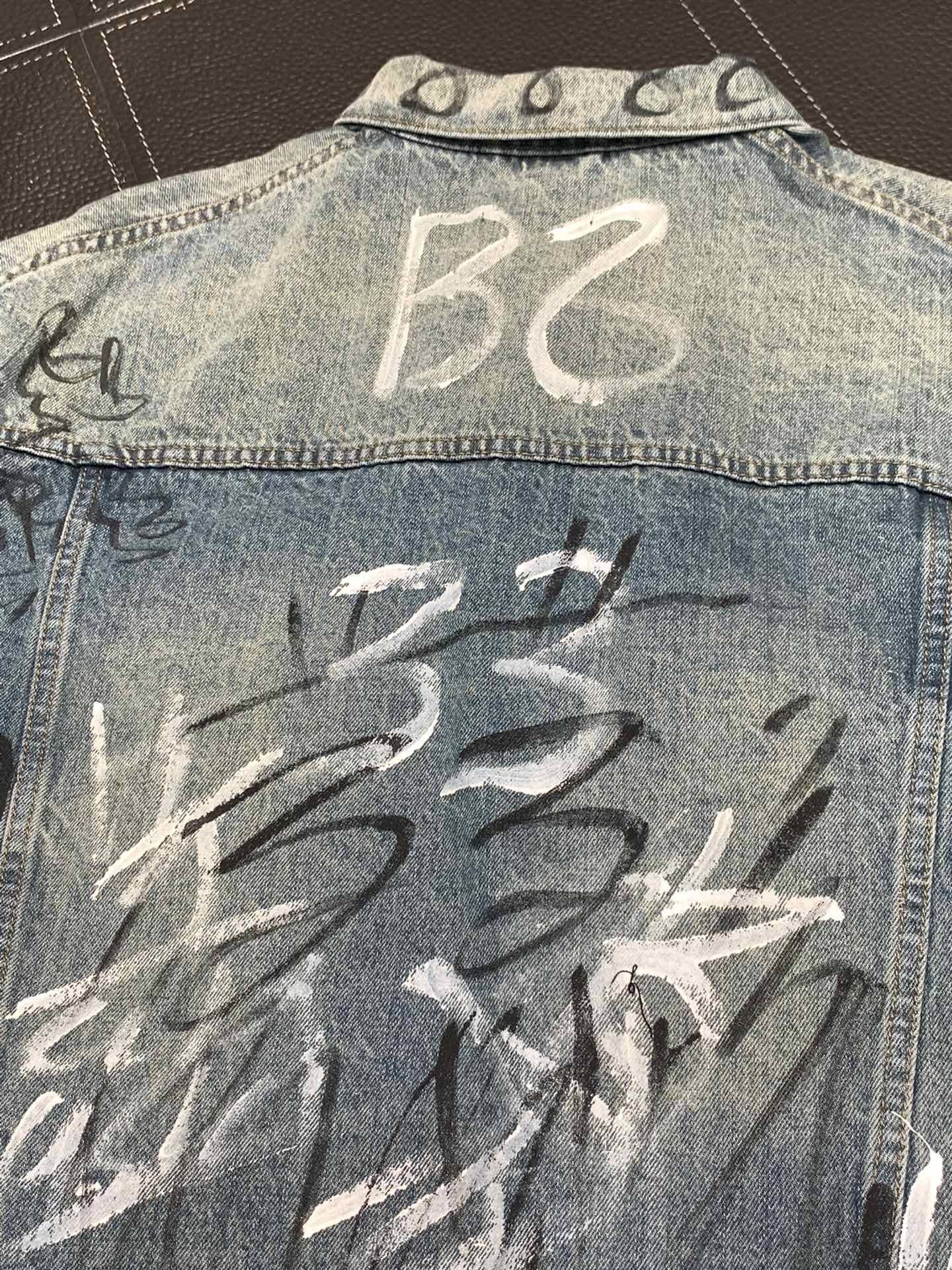 Ba1en*iaga Lapel graffiti denim jacket