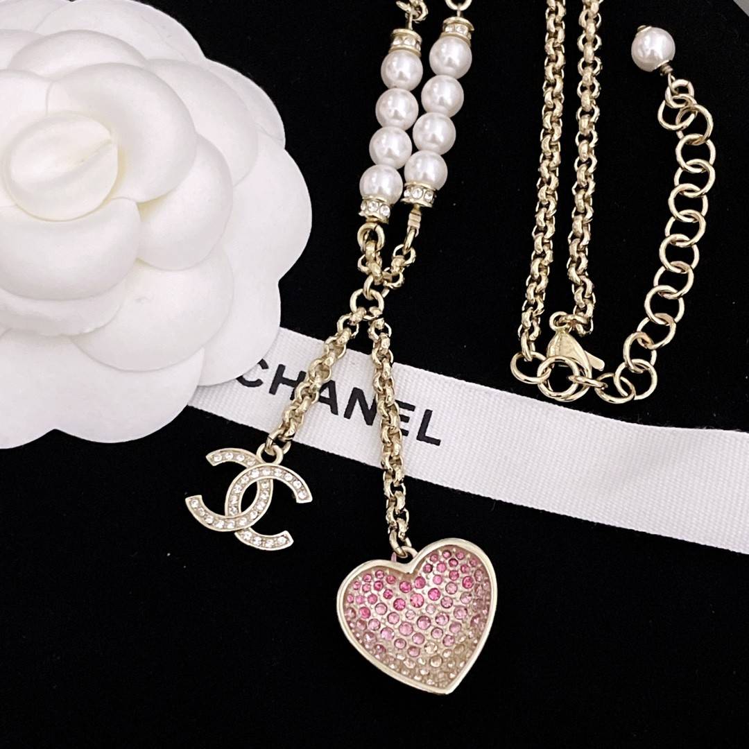 Ch**el Double Pendant Heart Necklace
