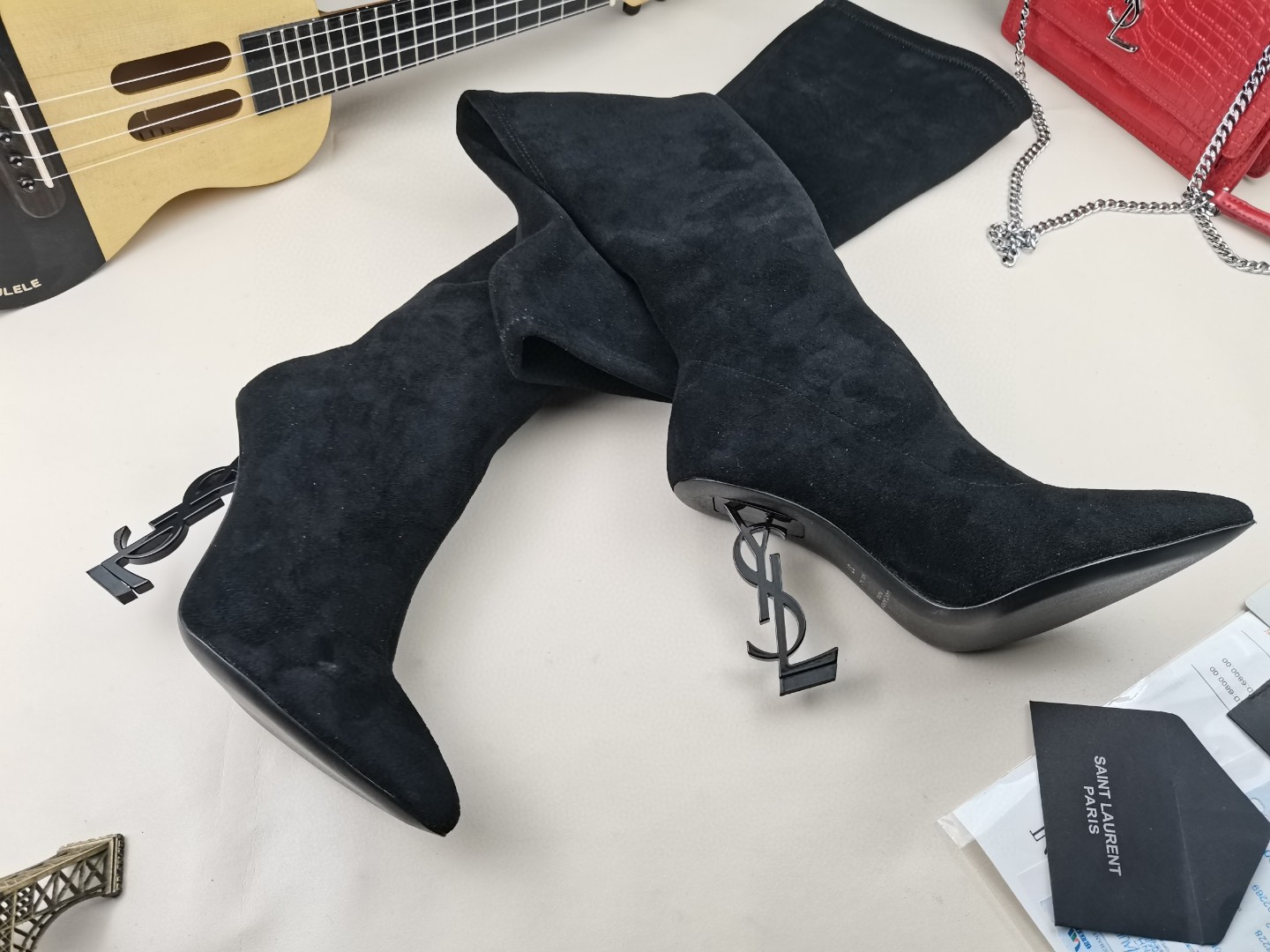 Y51 classic letter metal heel 22-inch boots, elastic boots Heel height: 10.5CM Size: 35-42 (41.42 custom-made, no return or exchange)