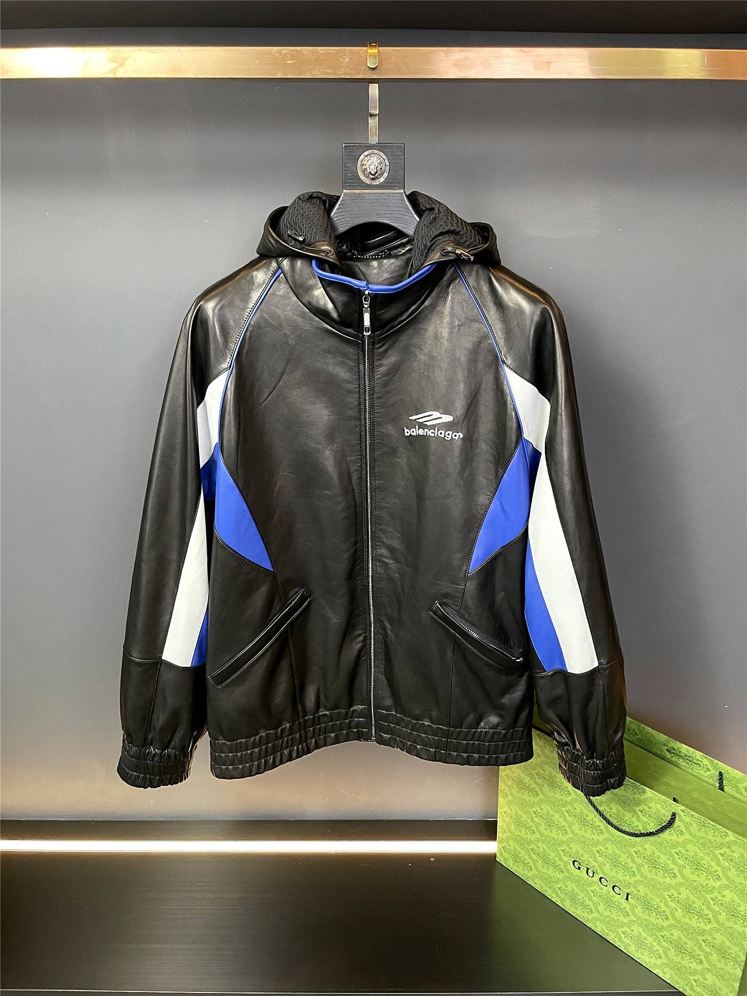 Ba1en*iaga 2023 Hooded Leather Jacket